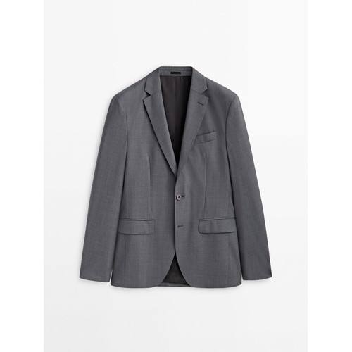 Костюмный пиджак из шерстяной двунитки серого цвета