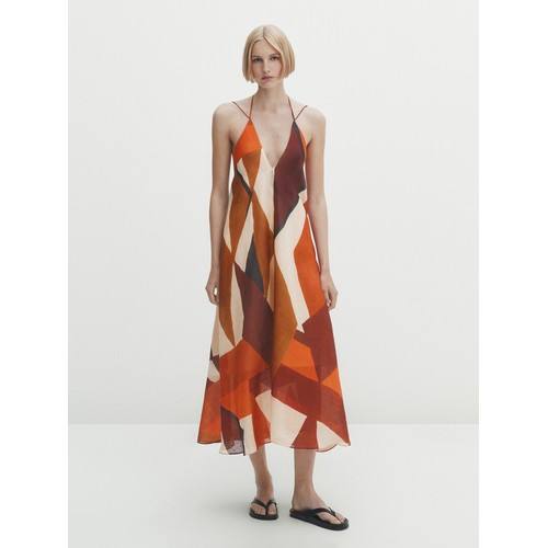 Платье из ткани рами с геометрическим принтом